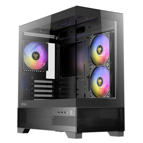 Antec CX500M RGB Gaming Case w/ Glass Side & Front, Micro ATX, 3x RGB Fans, LED Button, 410mm GPU Support, USB-C, Black-0