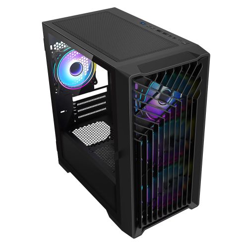 Vida Cyclone Black ARGB Gaming Case w/ Glass Window, Micro ATX, 4x ARGB Fans, Grill/Mesh Front-0