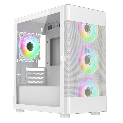 Vida Zephyr White ARGB Gaming Case w/ Glass Window, Micro ATX, 4x ARGB Fans, Mesh Front-0