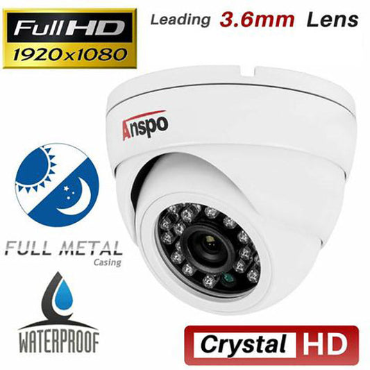 ANSPO 2MP Full HD 1080P Dome CCTV Camera With 10M Video Power Cable - CCTV-CAMKIT1-0