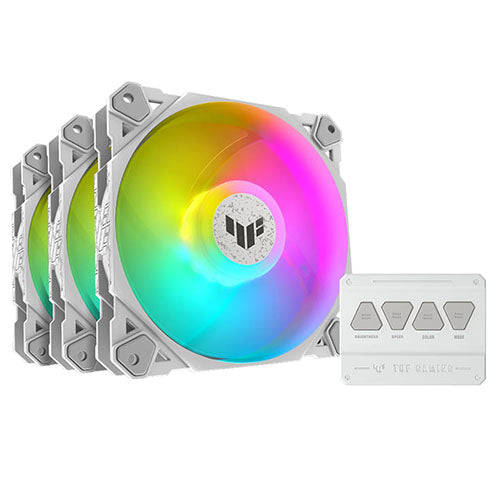 Asus TUF Gaming TF120 ARGB 12cm PWM Case Fans (3 Pack), Fluid Dynamic Bearing, Double-layer LED Array, Up to 1900 RPM, ARGB Hub included, White Edition-0