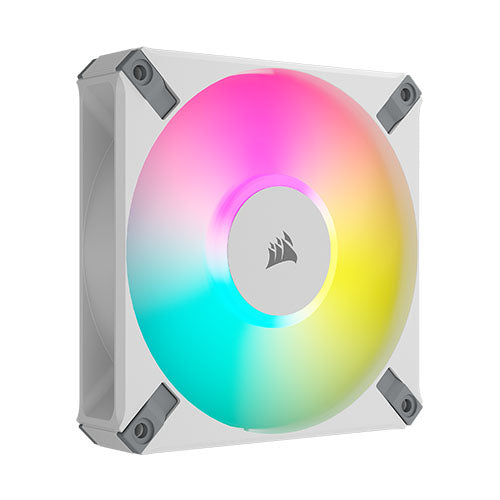 Corsair iCUE AF120 RGB ELITE 12cm PWM Case Fan, 8 ARGB LEDs, FDM Bearing, 550-2100 RPM, White, Single Fan Expansion Pack-0