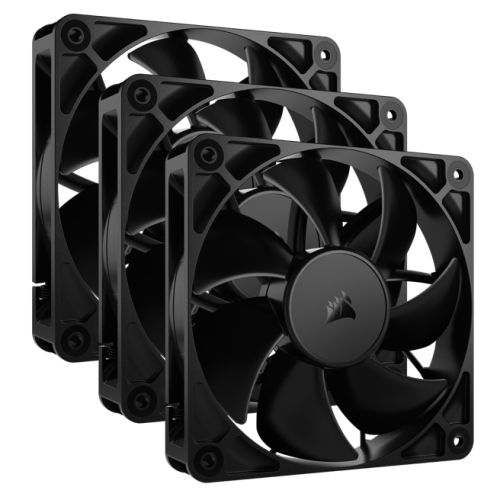 Corsair RS120 PWM 12cm Case Fans (3 Pack), Magnetic Dome Bearing, Daisy-Chain 4-Pin, 2100 RPM, AirGuide Tech, Black-0