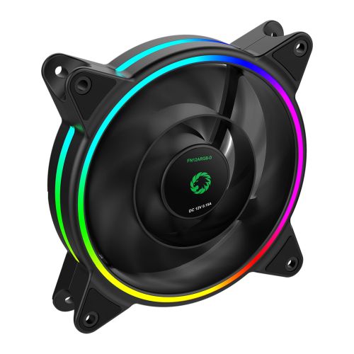 GameMax Razor 12cm PWM Rainbow ARGB Dual Ring Case Fan, Hydro Bearing, 24 LEDs, Anti-Vibration, Up to 1200 RPM-0