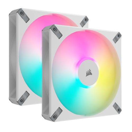 Corsair iCUE AF140 RGB ELITE 14cm PWM Case Fans (2 Pack), 8 ARGB LEDs, FDM Bearing, 500-1700 RPM, White, RGB Controller Included, 2 Pack-0