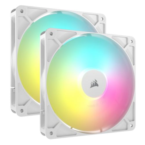 Corsair RS140 ARGB PWM 14cm Case Fans (2 Pack), Magnetic Dome Bearing, Daisy-Chain 4-Pin, 1700 RPM, AirGuide Tech, White-0