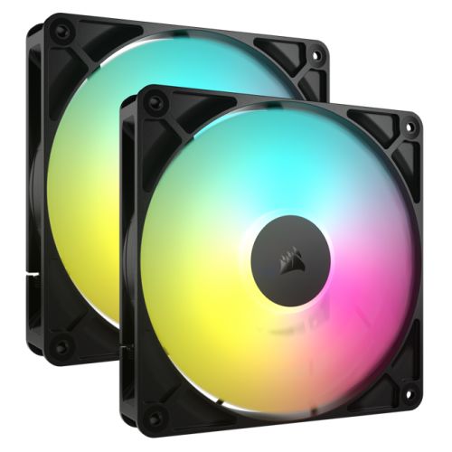 Corsair RS140 ARGB PWM 14cm Case Fans (2 Pack), Magnetic Dome Bearing, Daisy-Chain 4-Pin, 1700 RPM, AirGuide Tech, Black-0