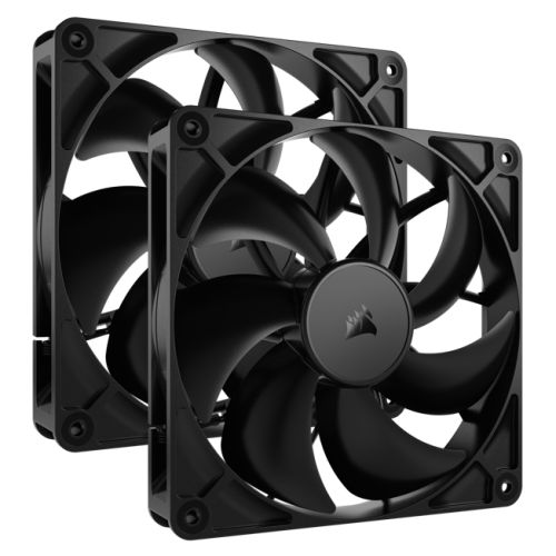 Corsair RS140 PWM 14cm Case Fans (2 Pack), Magnetic Dome Bearing, Daisy-Chain 4-Pin, 1700 RPM, AirGuide Tech, Black-0