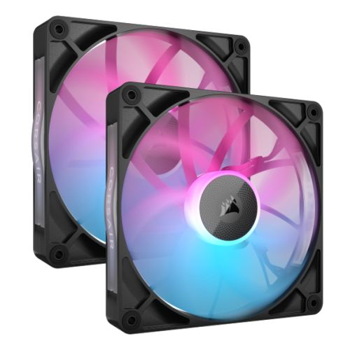 Corsair iCUE LINK RX140 RGB 14cm PWM Case Fans (2 Pack), 8 ARGB LEDs, Magnetic Dome Bearing, 1700 RPM, iCUE LINK Hub Included, Black-0