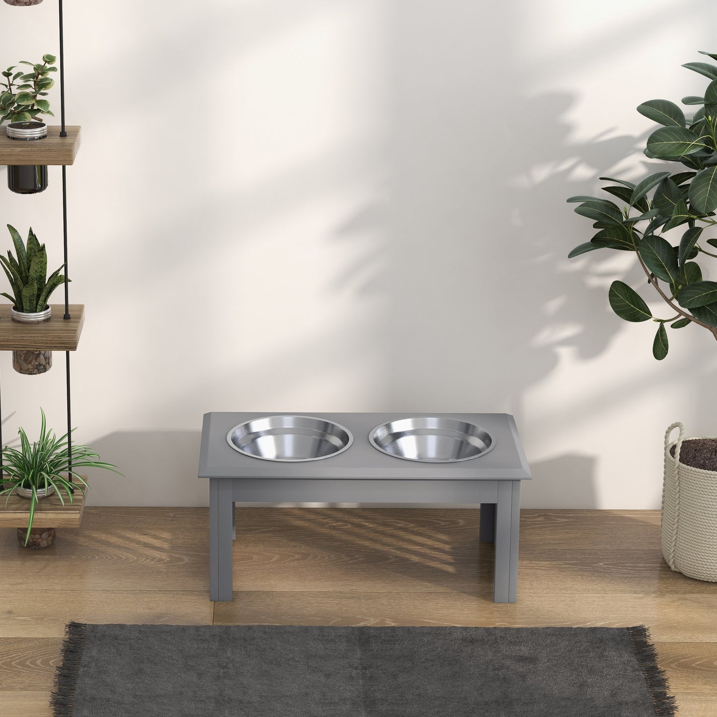 Raised Dog Feeding Bowls with Stand, Stainless Steel for Small and Medium Dog, 58L x 31W x 25H cm - Grey | PawHut-6