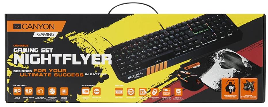 Canyon Nightflyer Keyboard/Mouse/Mouse Mat RGB Gaming Set - CND-SGS02-1