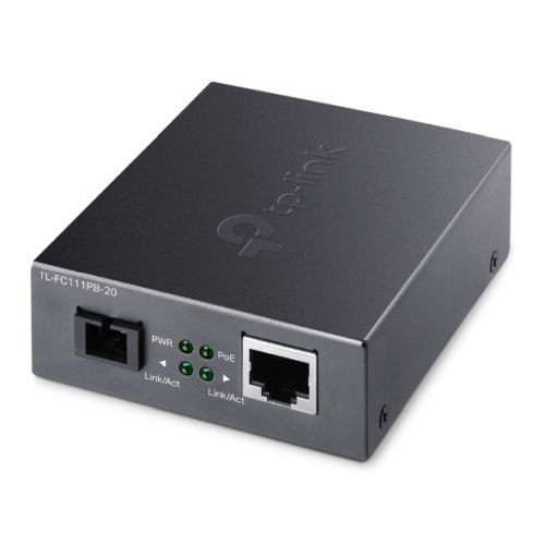 TP-LINK (TL-FC111PB-20) 10/100 Mbps WDM Media Converter with 1-Port PoE, up to 20km, 802.3u 10/100Base-TX, 100Base-FX, Single-Mode, Half-Duplex/Full-Duplex-0