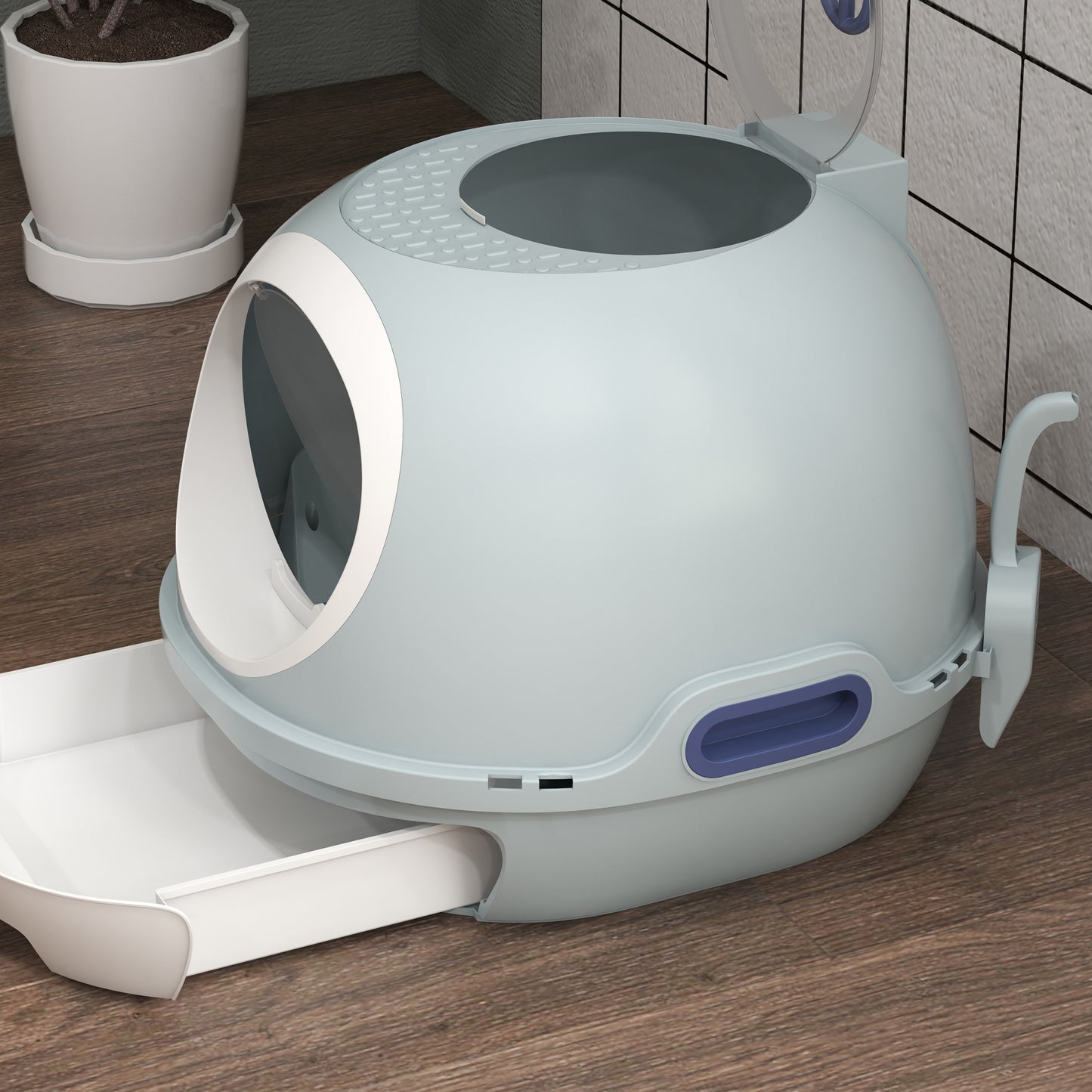 Cat Litter Box Pet Toilet With Scoop Enclosed Drawer Skylight Easy To Clean