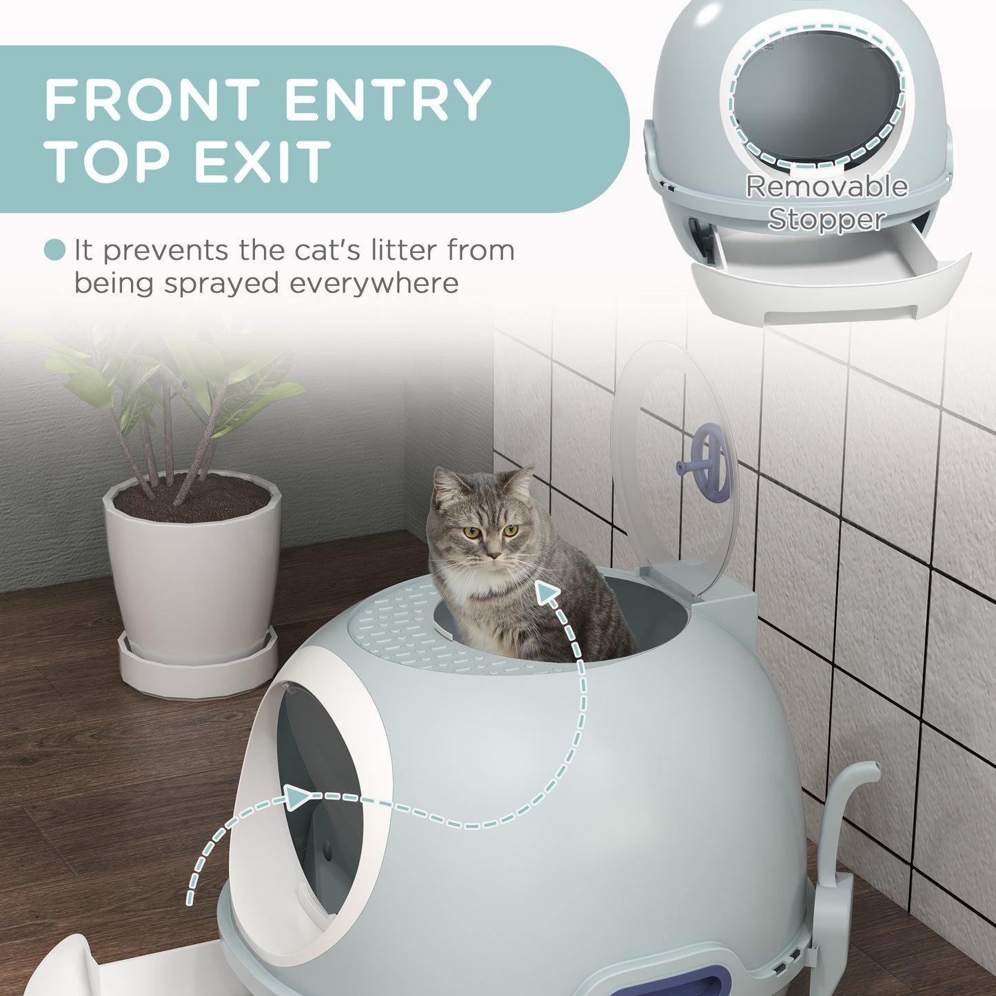 Cat Litter Box Pet Toilet With Scoop Enclosed Drawer Skylight Easy To Clean