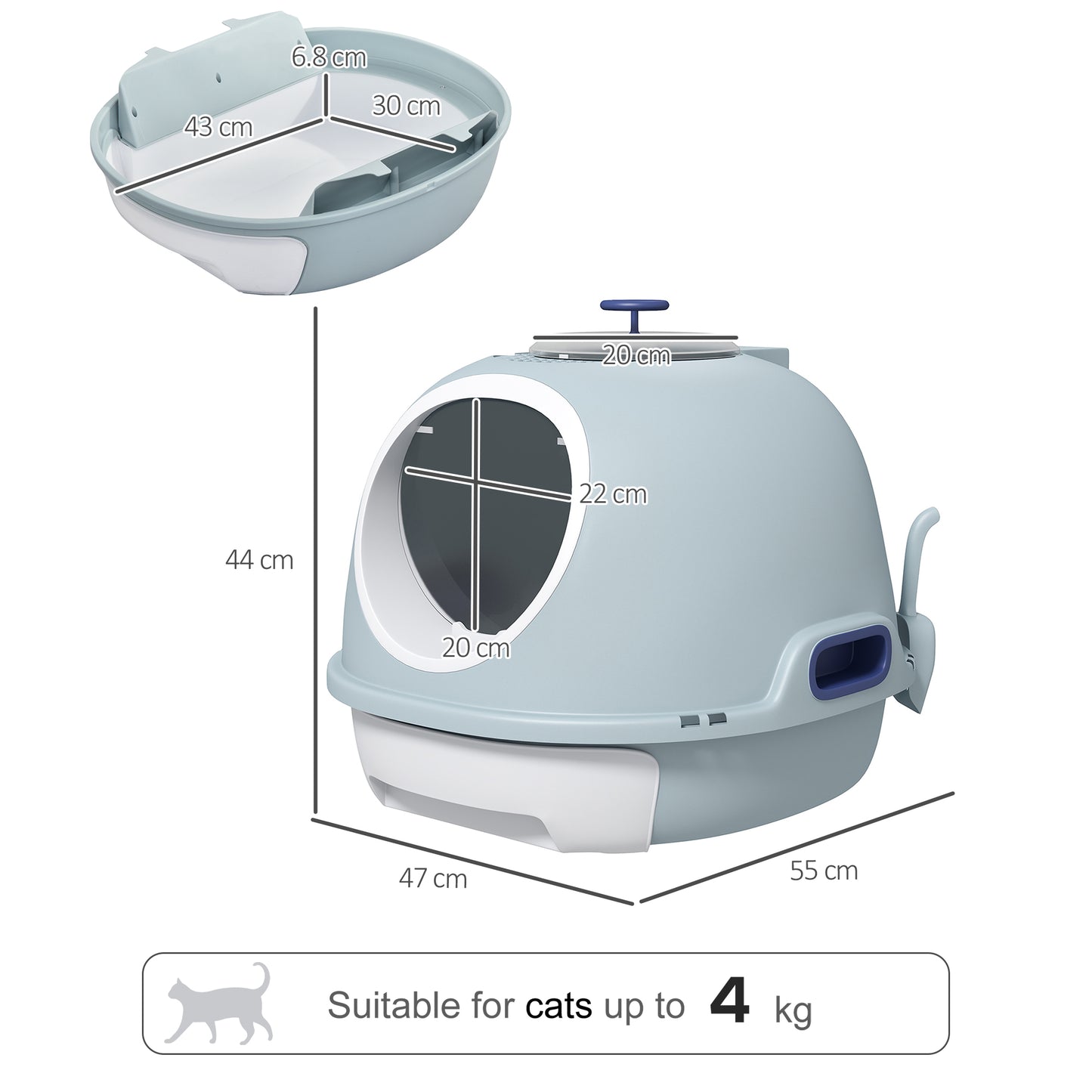 Cat Litter Box Pet Toilet With Scoop Enclosed Drawer Skylight Easy To Clean