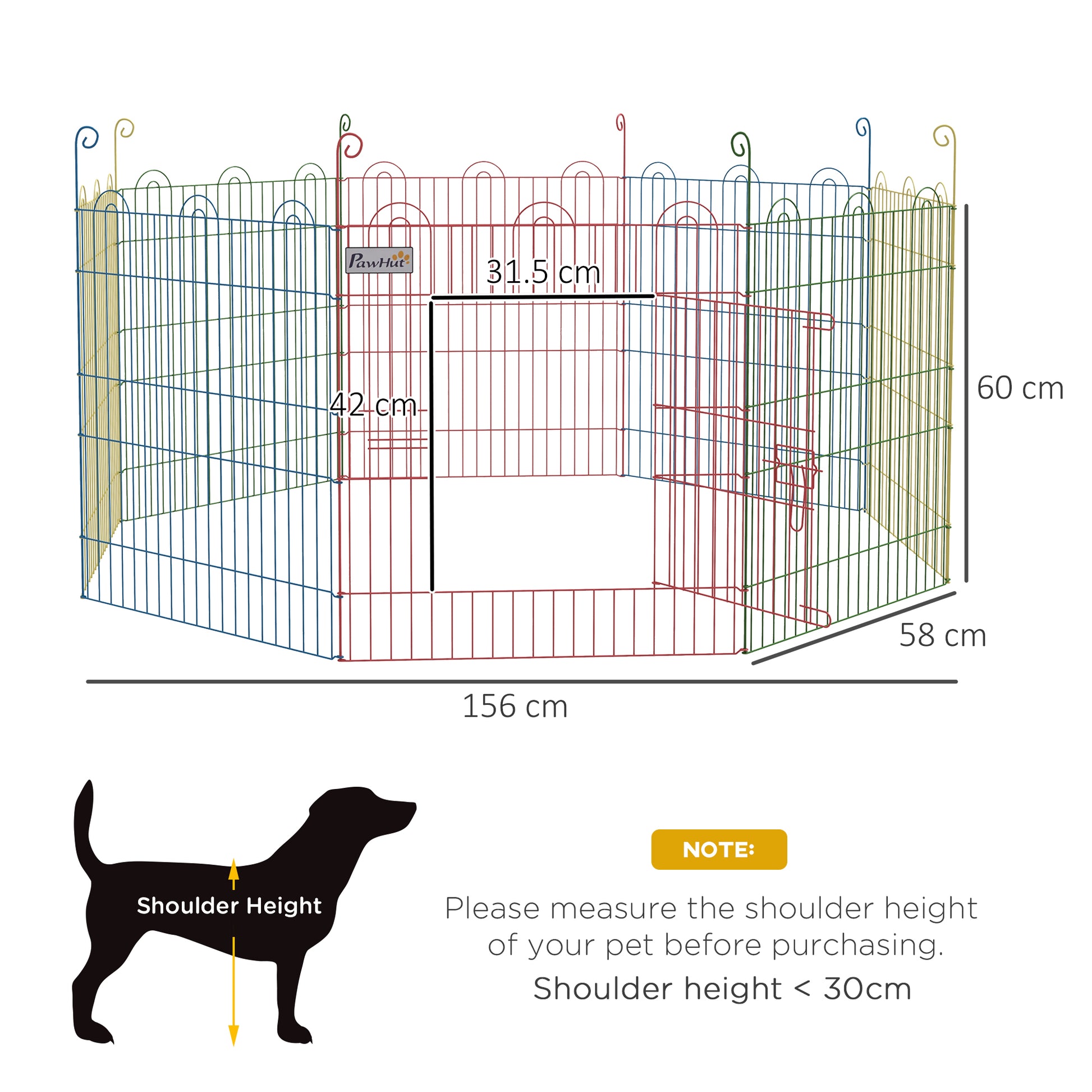 PawHut Pet Playpen Crate, with Eight Panels, Door, for Indoors and Outdoors, 60H x Φ156cm-1