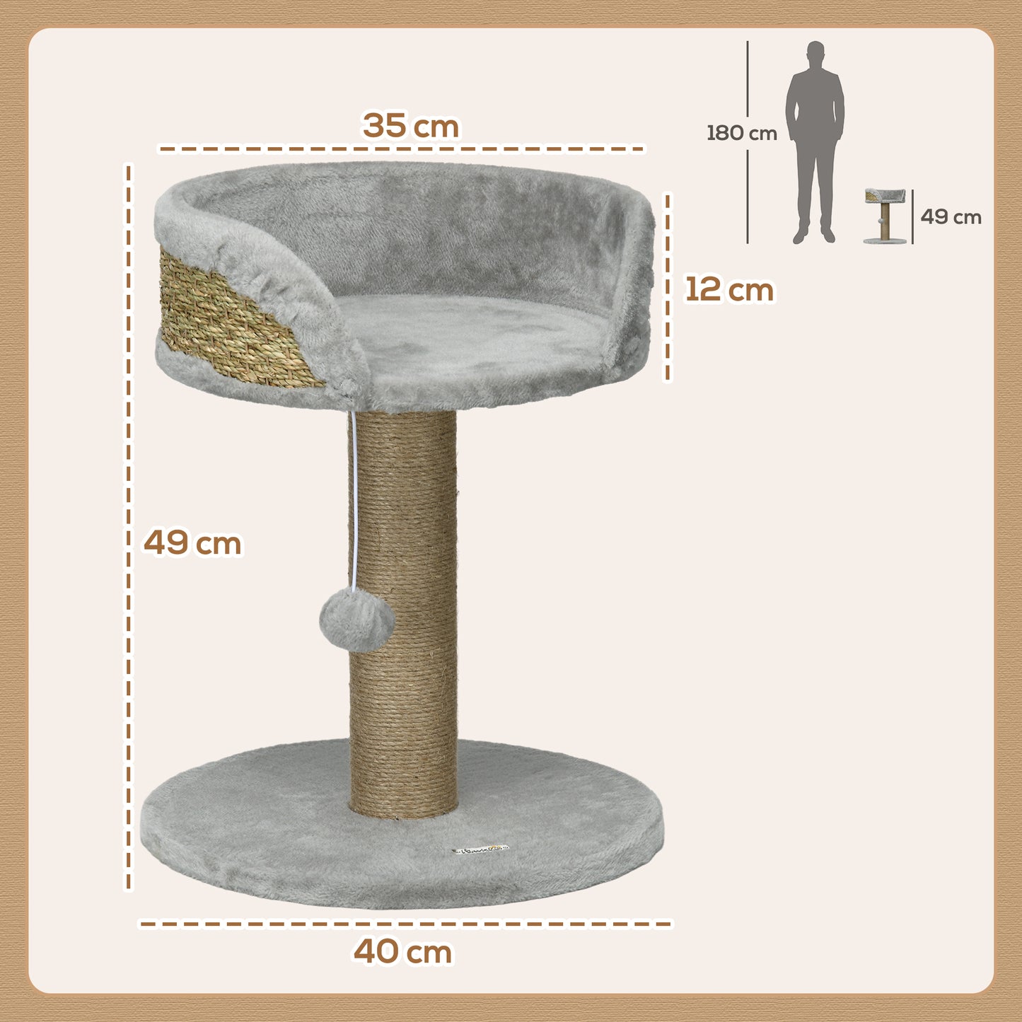 PawHut Cat Tree Tower with Scratching Posts in Grey-1