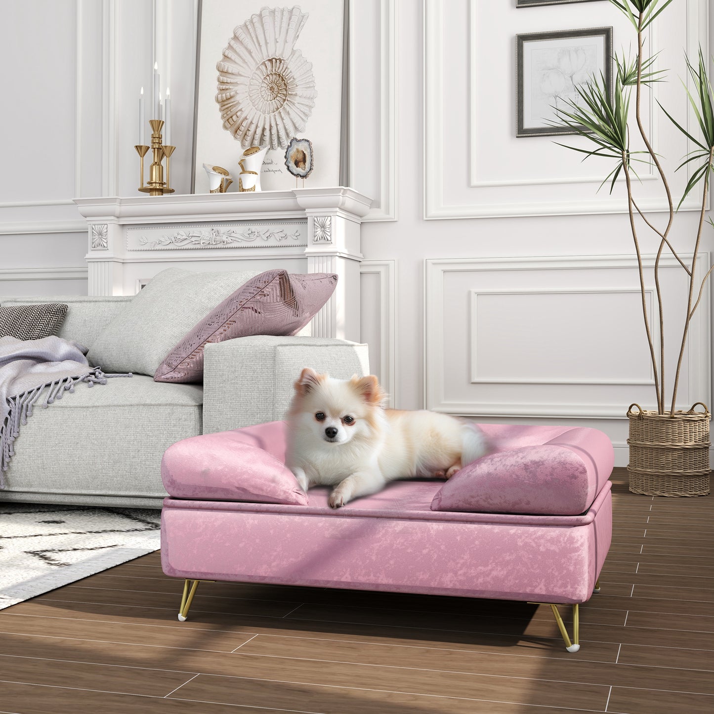 Cat Sofa with Removable Backrest, Soft Cushion Pet Couch, Washable Cover, for Small and Medium Sized Dogs, Pink | PawHut-8