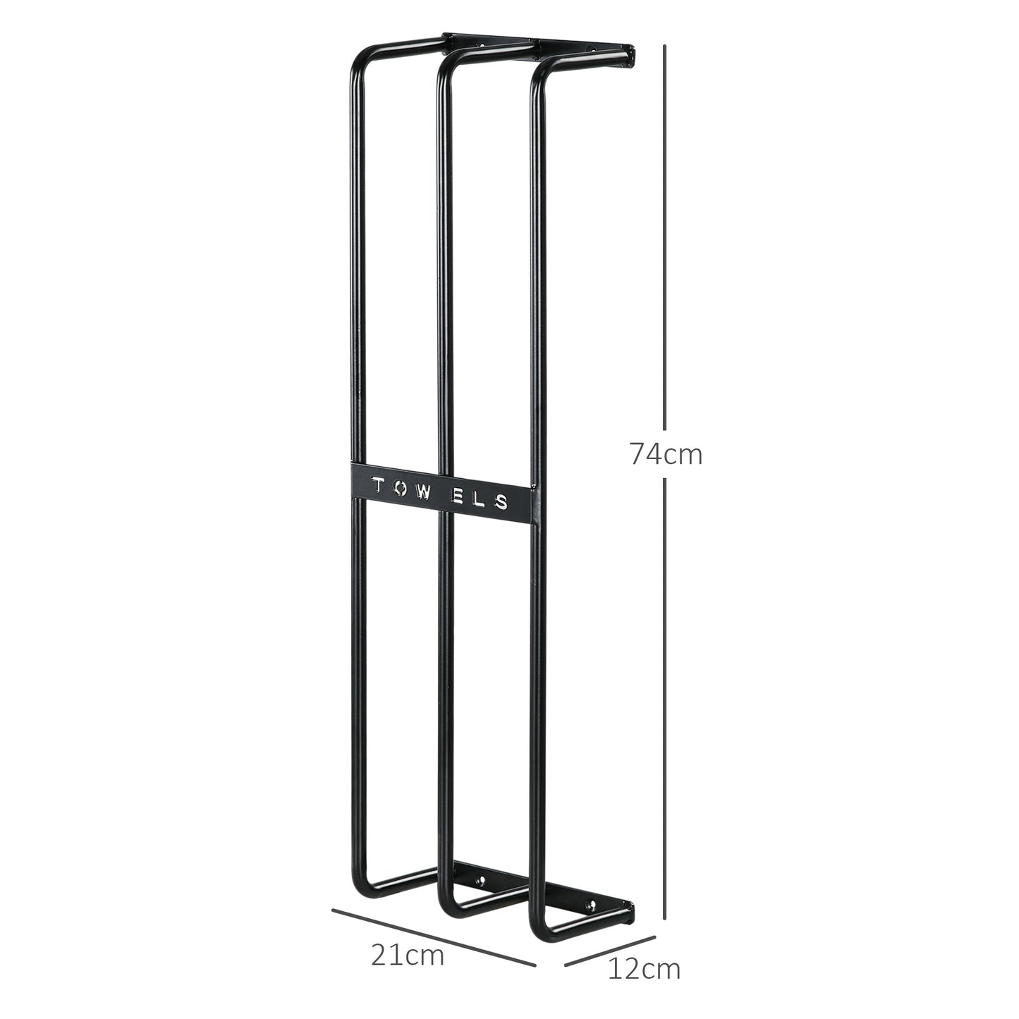 Wall Mounted Metal Towel Rail, Towel Rack Holds Up to 6 Large Size (160 x 100cm) Rolled Towels, 21 x 12 x 74cm in Black by HOMCOM-1