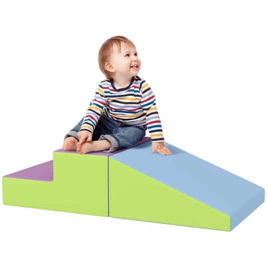 HOMCOM 2 Piece Soft Play Set for Toddler Climb and Crawl, for 12-36 Months in Blue-0