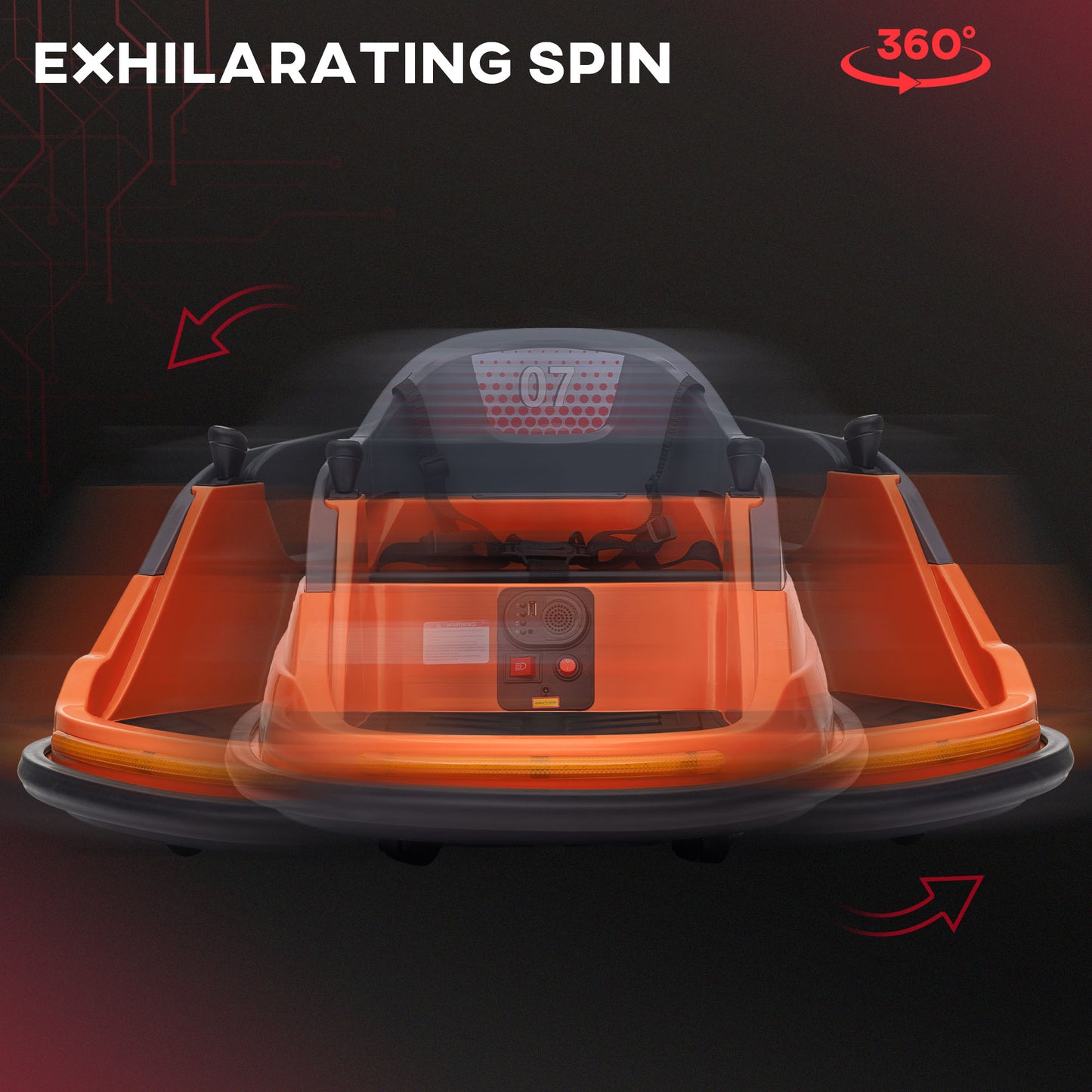 Bumper Car, 360° Rotation Spin 12V Kids Electric Car with Lights, Music, for Ages 1.5-5 Years - Orange | HOMCOM-2