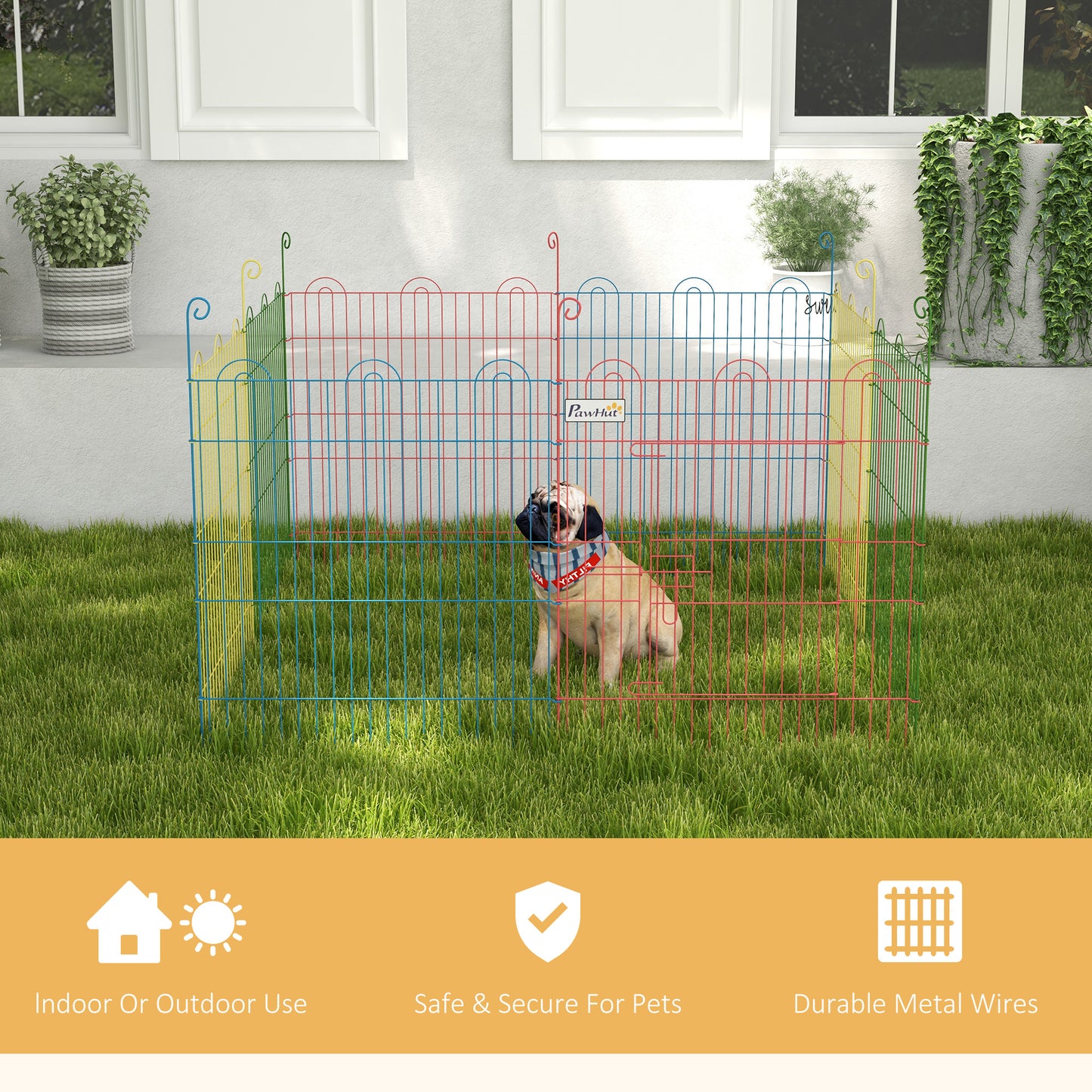 PawHut Pet Playpen Crate, with Eight Panels, Door, for Indoors and Outdoors, 60H x Φ156cm-5