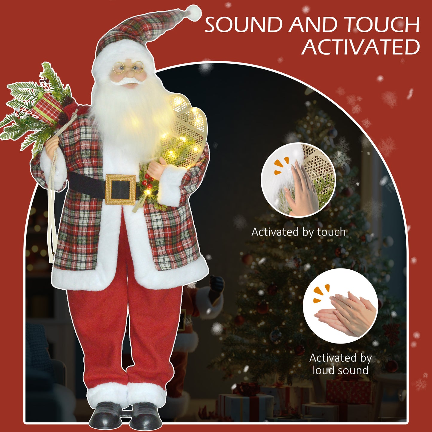 HOMCOM Life Size Animated Santa Claus, 133cm Tall Christmas Decoration with Sound Activated, Light Up Ornament, Laughing Effect and Festive Music-2