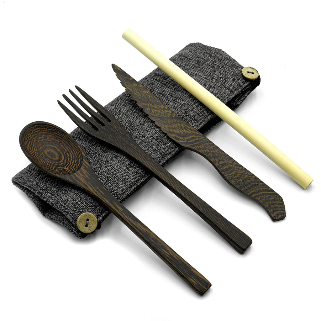 Dark Wood Cutlery Set (Brown bag)-5