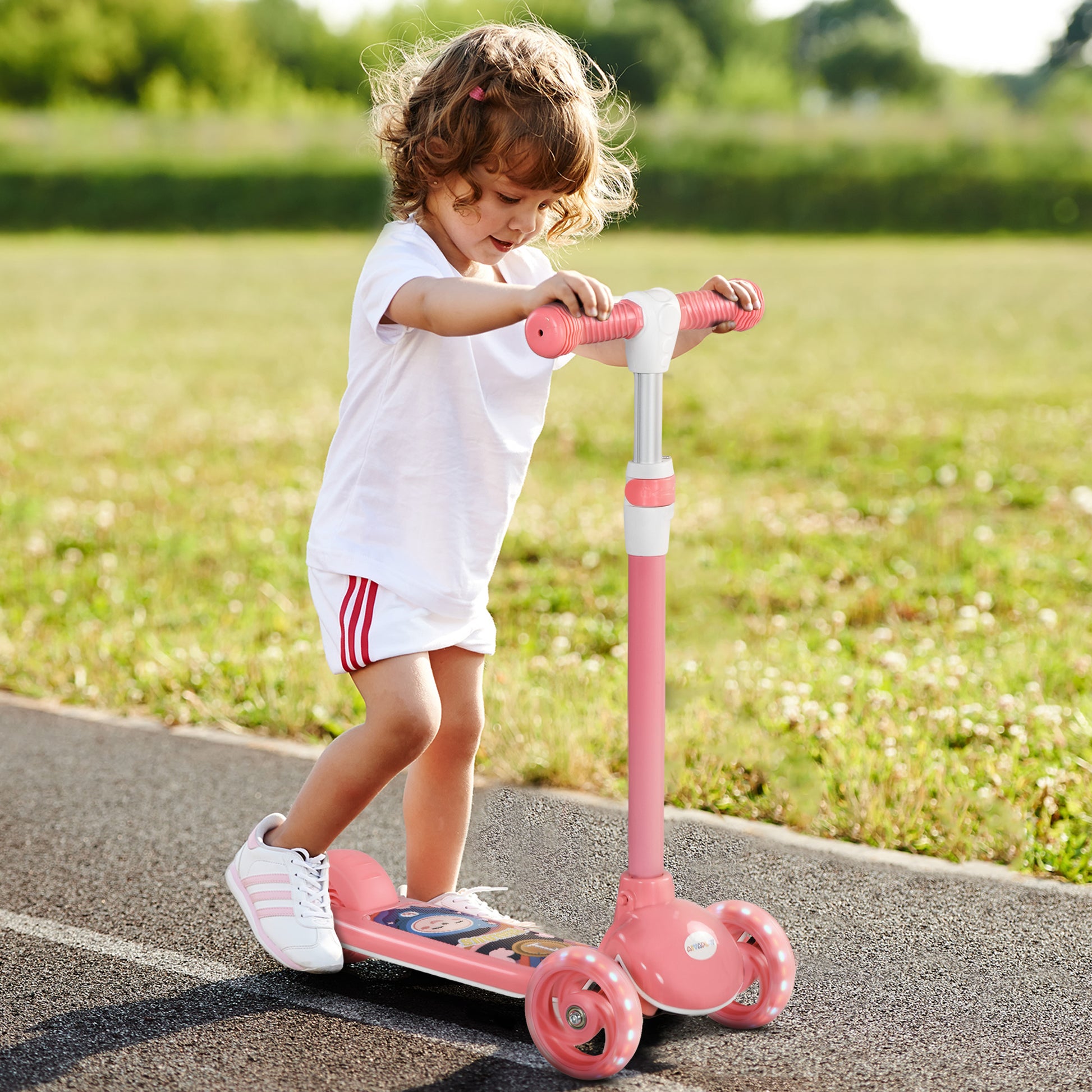 AIYAPLAY Kids 3 Wheel Scooter for 2-6 Years Old with Adjustable Height, LED Light, TPE Handlebar in Pink-8