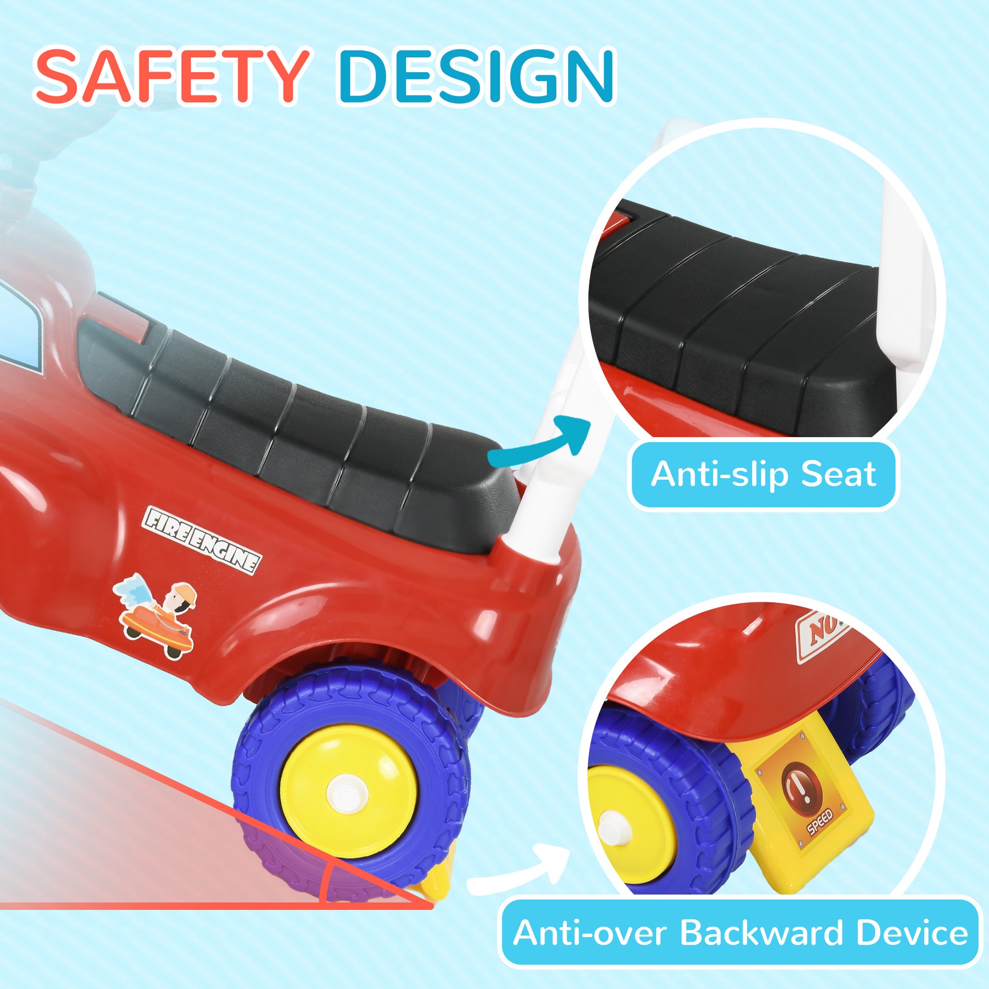 Kids Ride On Fire Truck Foot to Floor Design with Under Seat Storage for 1.5-3 Years in Red by AIYAPLAY-5