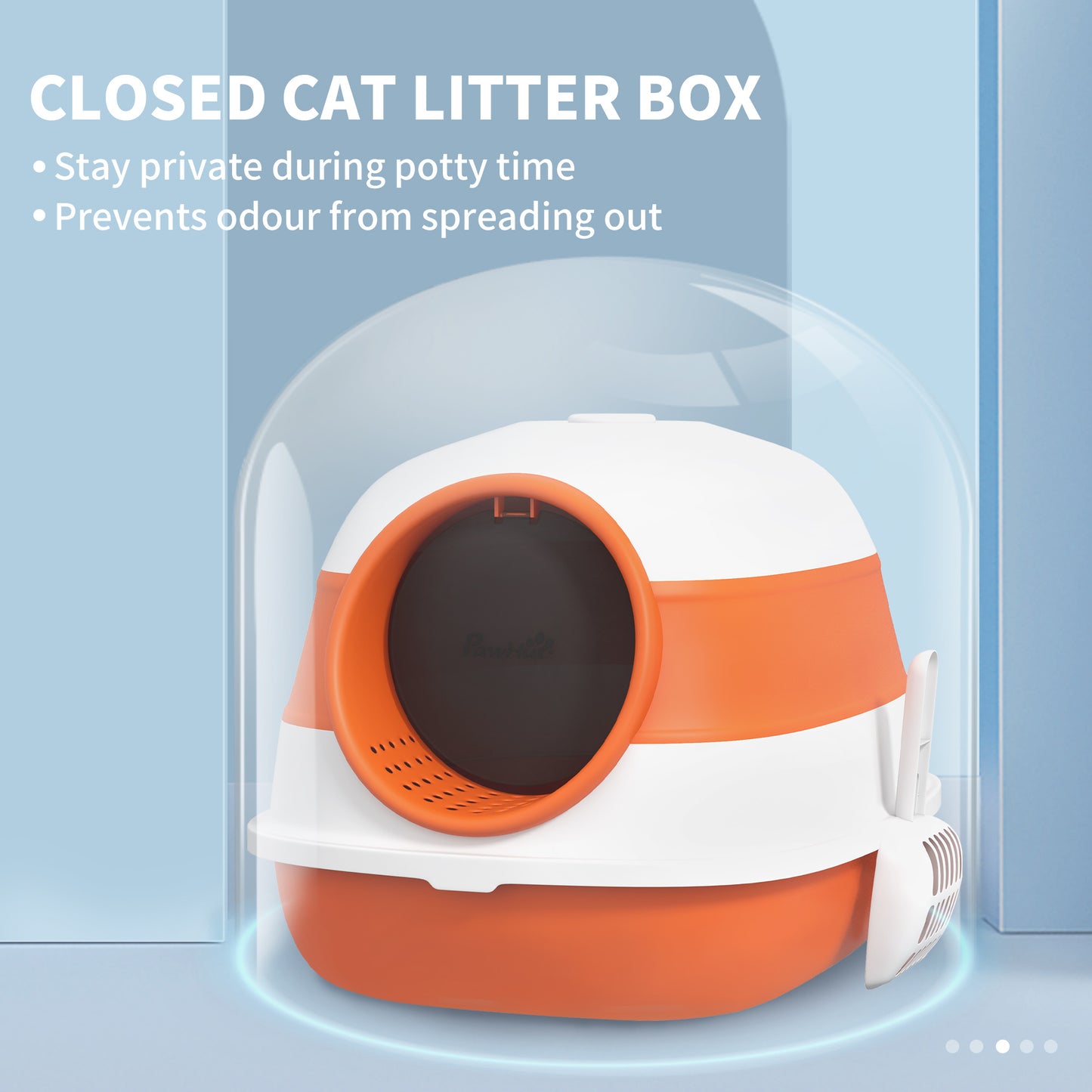 Foldable Cat Litter Tray with Lid, Deodorant, Scoop, Orange | PawHut-4