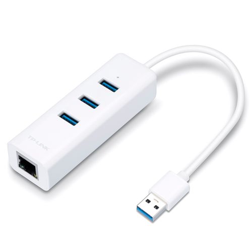 TP-LINK (UE330) Portable External 3-Port USB 3.0 Hub & Gigabit Ethernet Adapter, White-0