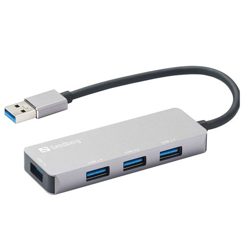 Sandberg External 4-Port USB-A Pocket Hub, 1 x USB 3.0, 3 x USB 2.0, Aluminium, USB Powered, 5 Year Warranty-0