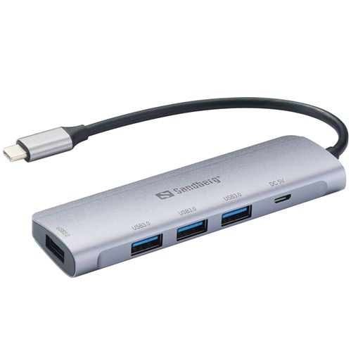 Sandberg External 4-Port USB-A Hub, 4x USB 3.0 Gen1 Type-A, Aluminium, USB Powered, 5 Year Warranty-0