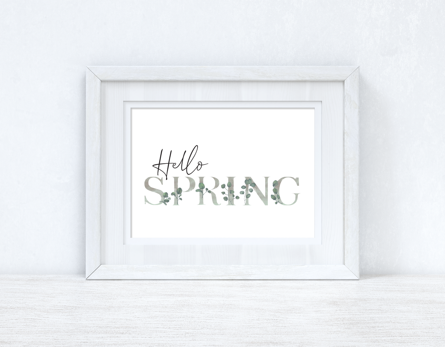 Hello Spring Landscape Greenery Grey Letters Spring Seasonal Wall Home Decor Print-1