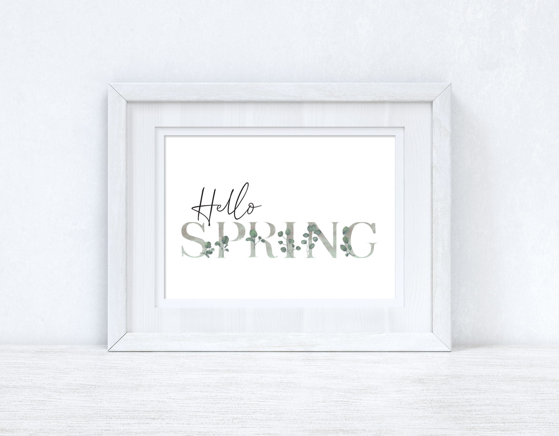 Hello Spring Landscape Greenery Grey Letters Spring Seasonal Wall Home Decor Print-1