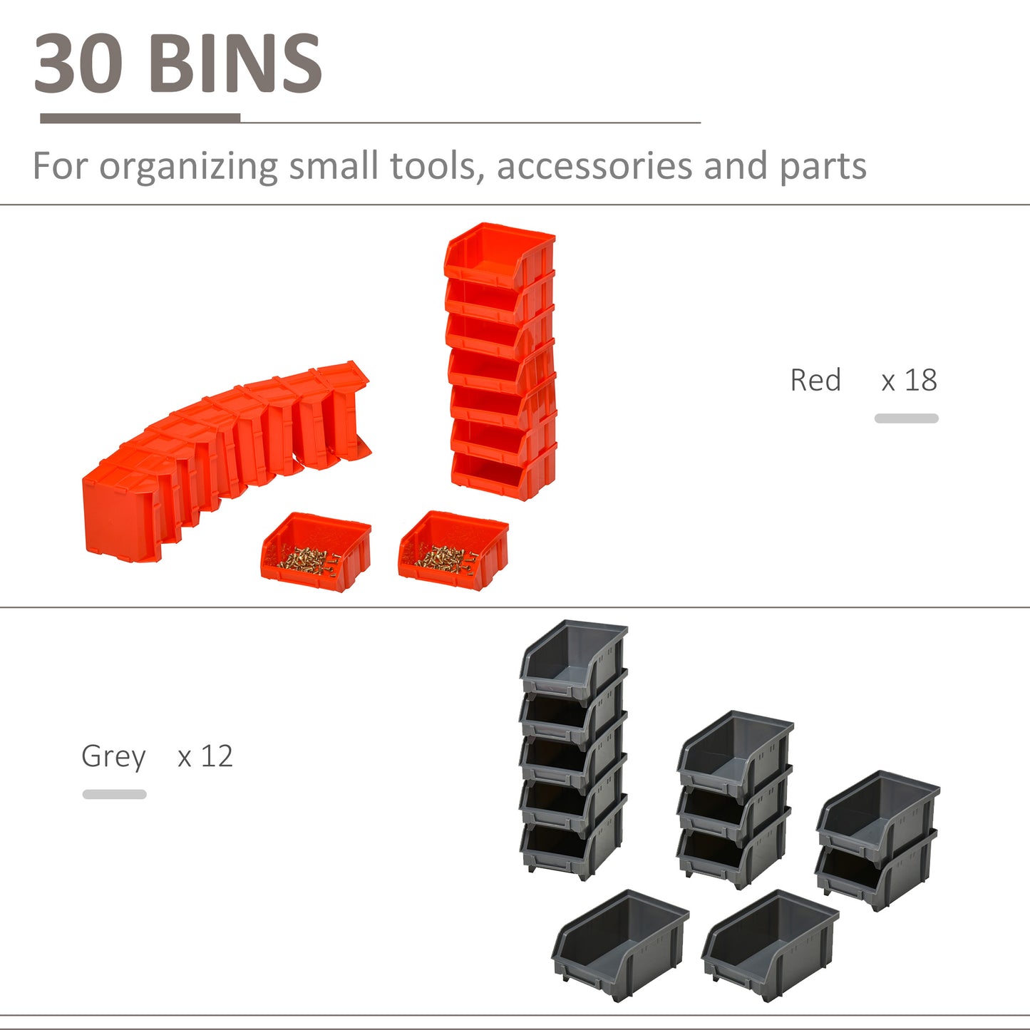 DURHAND PP Wall Mounted 30-Compartment Tool Hardware Organiser Red/Grey