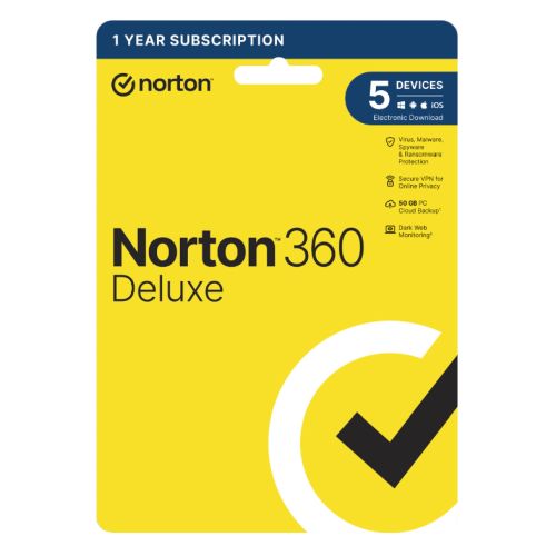 Norton 360 Deluxe 1x 5 Device, 1 Year Retail Licence - 50GB Cloud Storage - PC, Mac, iOS & Android *Non-enrolment*-0