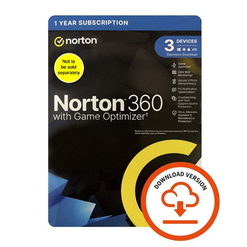 Norton 360 with Game Optimiser, 1x 3 Device, 1 Year ESD - Single 3 Device Licence via email - 50GB Cloud Storage - PC, Mac, iOS & Android *Non-enrolment*-0