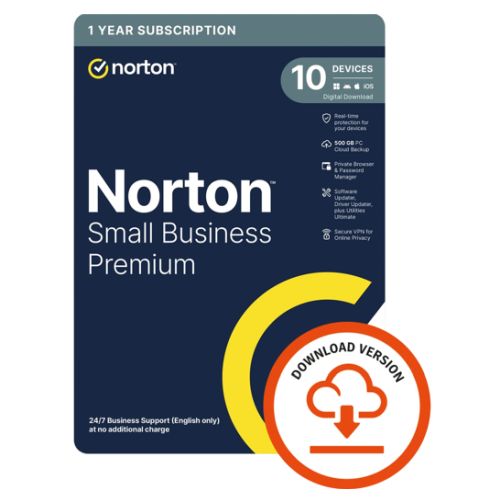 Norton Small Business Premium 2.0, 1x 10 Device, 1 Year ESD - Single 10 Device Licence via email, Secure VPN, Driver Updater, 500GB Cloud Storage - PC, Mac, iOS & Android *Non-enrolment*-0