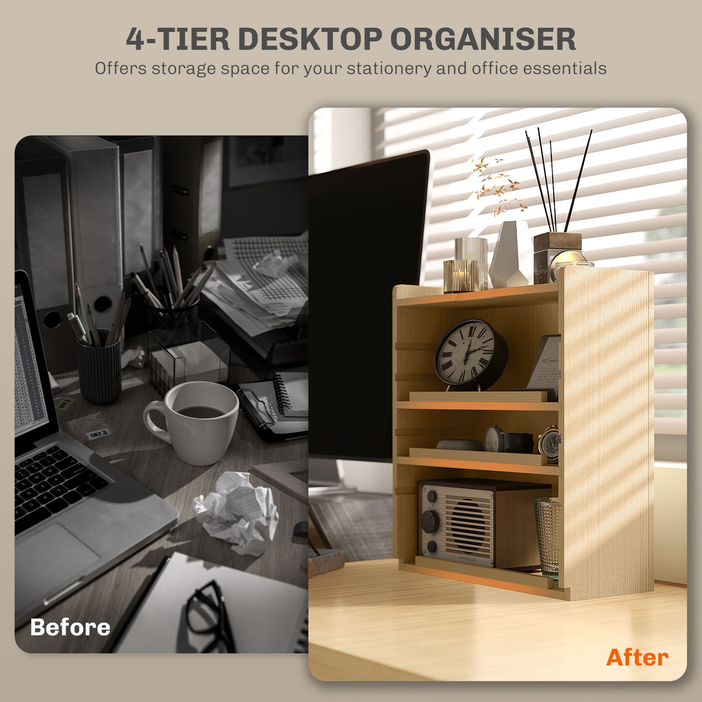 Four-Tier Desktop Organiser - Oak Tone by HOMCOM-2