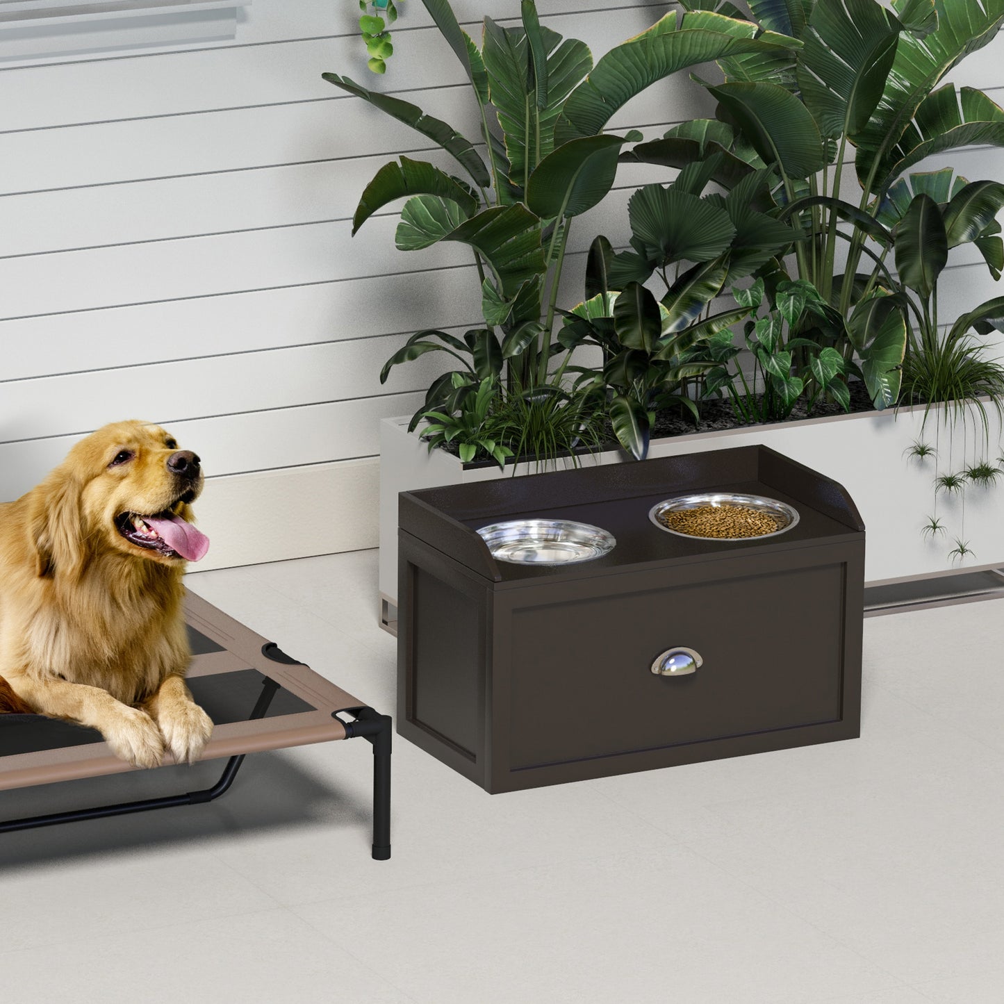 Stainless Steel Raised Dog Bowls, with 21L Storage Drawer for Large Dogs - Brown | PawHut-7