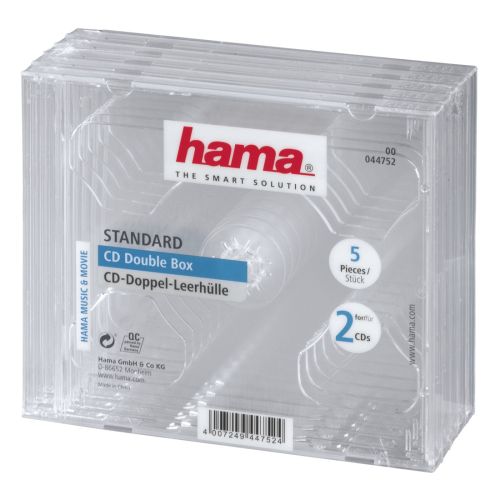 Hama 5x Double CD/DVD/Blu-Ray Cases, 2 Discs per case, Transparent-0