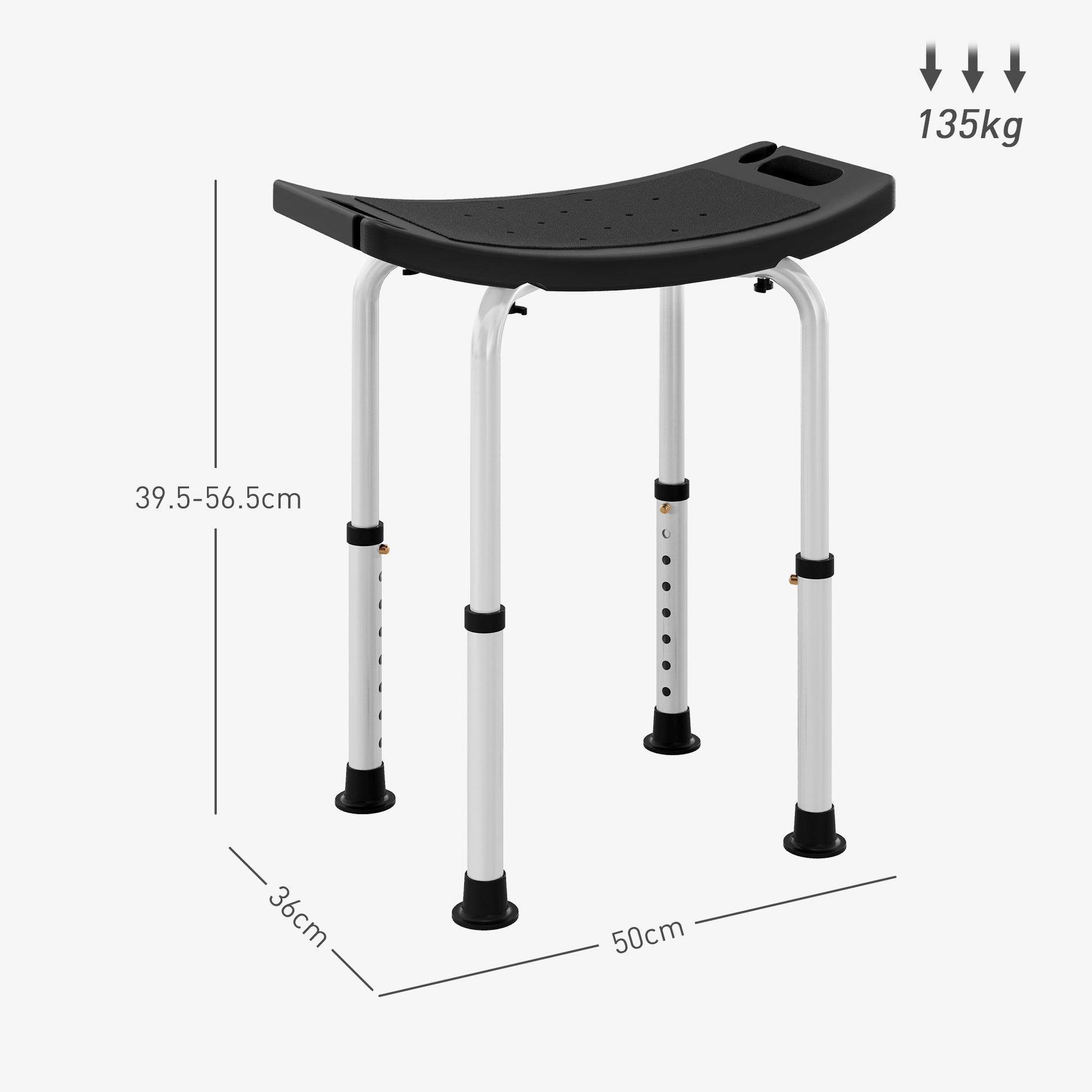 HOMCOM Height Adjustable Bath Stool, Aluminium Shower Stool with Non-Slip Pads for Elderly, Disabled, Seniors, Pregnant in Black-1