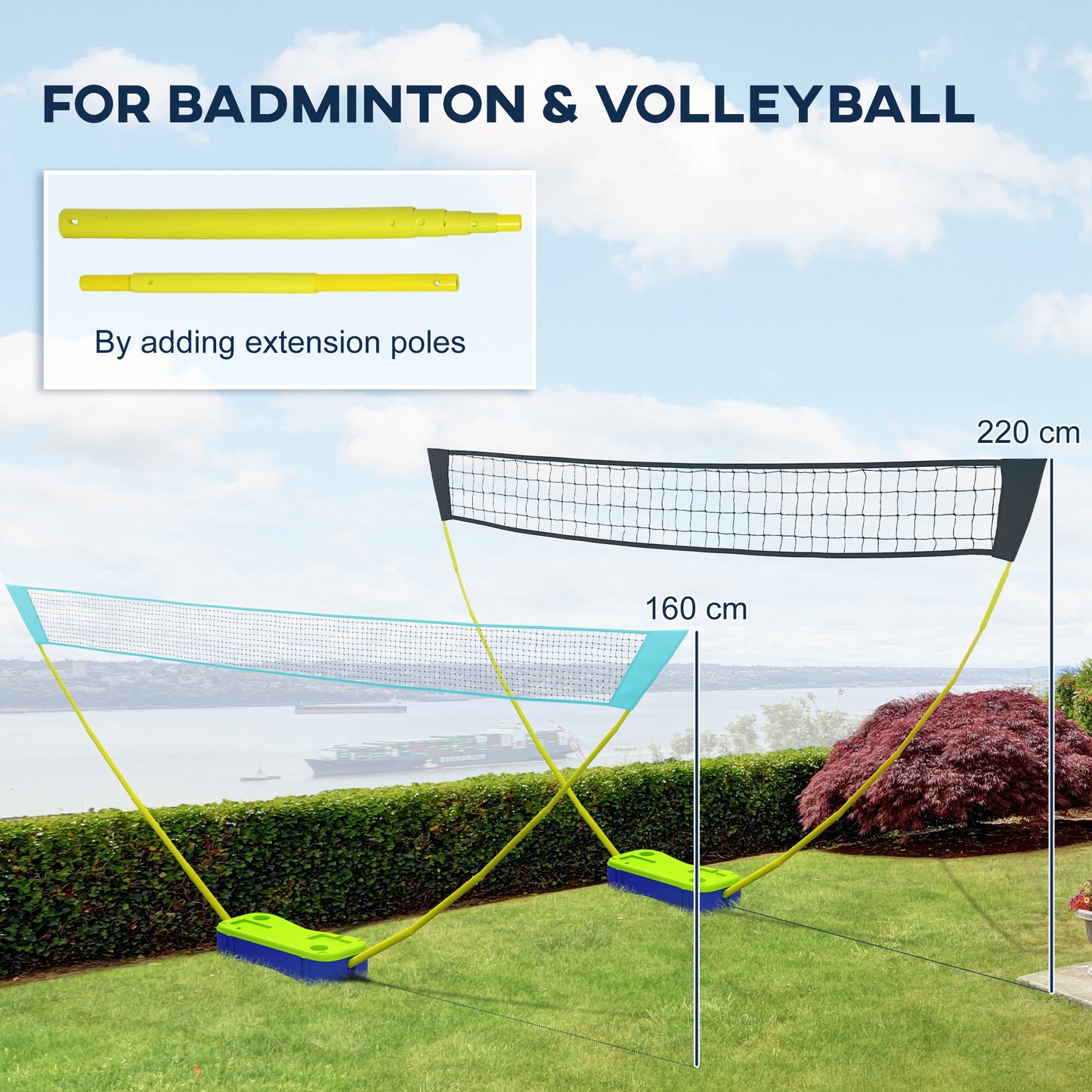 Badminton Set with Volleyball Net, Portable Badminton Net with 2 Rackets, 2 Shuttlecocks and Carry Case, for Indoor Outdoor Sports | SPORTNOW-2