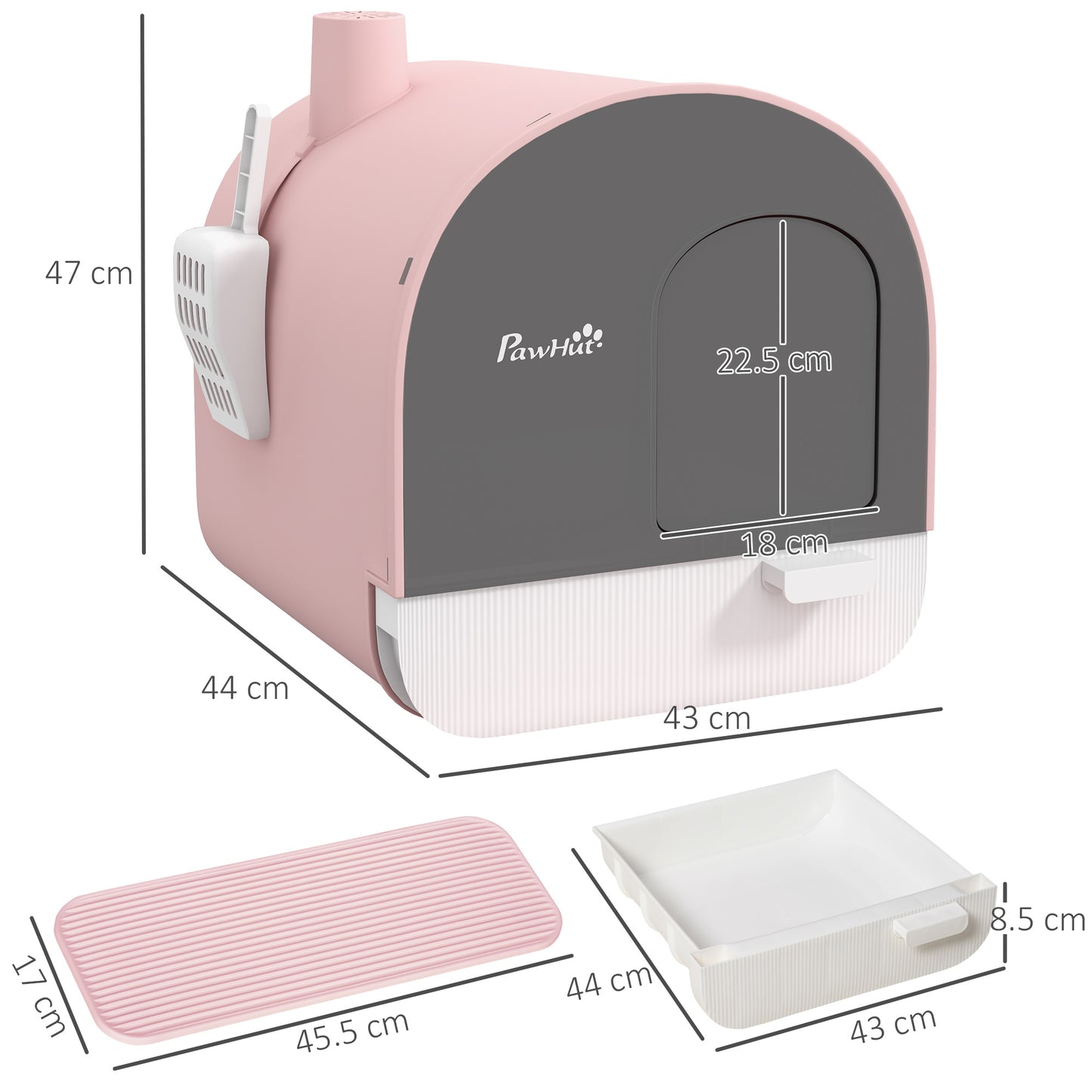 Hooded Cat Litter Box, Kitten Litter Tray, with Lid, Scoop, Filter, Flap Door, Pink | PawHut-1