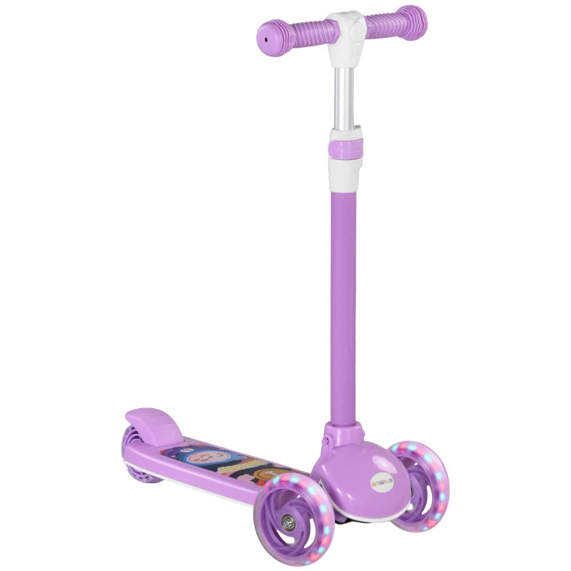 AIYAPLAY Kids 3 Wheel Scooter for 2-6 Years Old w/ Adjustable Height, LED Light, TPE Handlebar, Purple-0