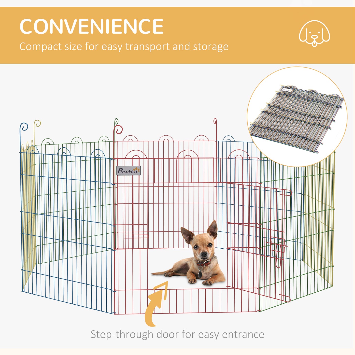 PawHut Pet Playpen Crate, with Eight Panels, Door, for Indoors and Outdoors, 60H x Φ156cm-4