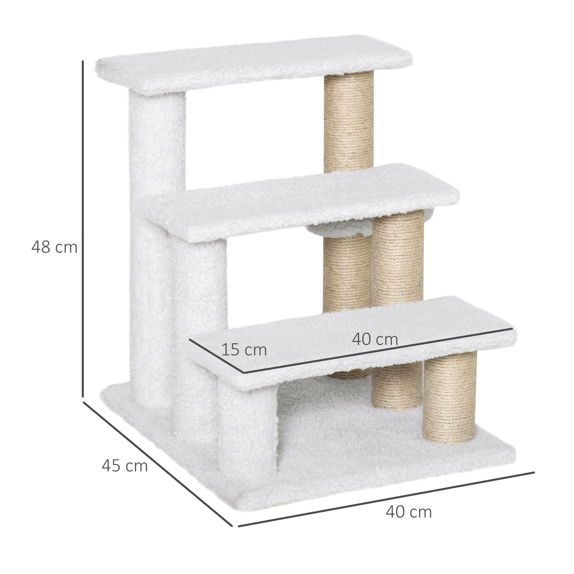 PawHut Pet Stair with 3-step Climb Ladder, Scratching Posts, Platforms, Toy Ball, for Indoor Elderly Cats Kittens in White-1