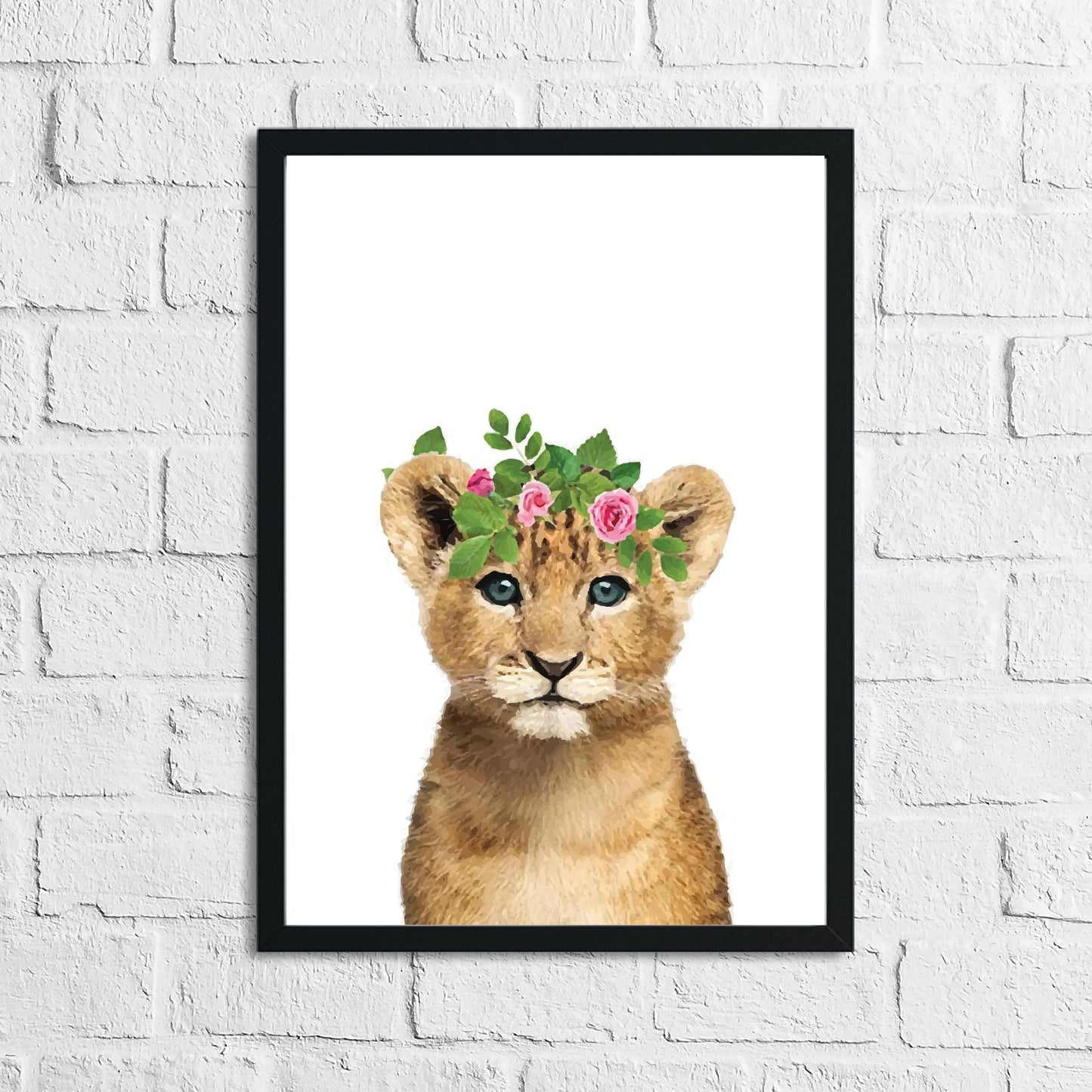 Lion Wild Animal Floral Nursery Children's Room Wall Decor Print-0